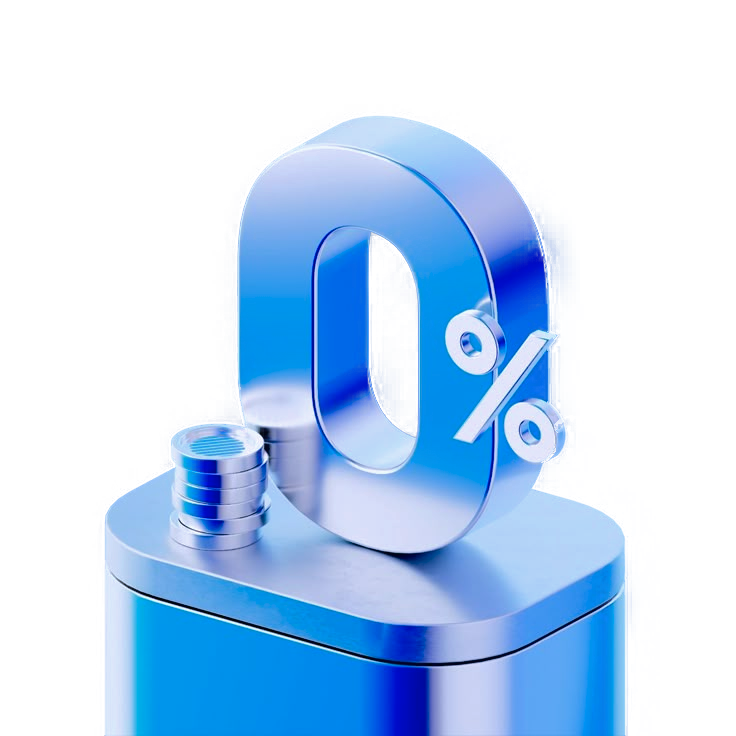 Zero percent symbol over a payout box
