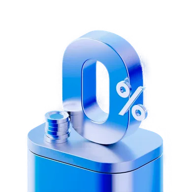 Zero percent symbol over a payout box